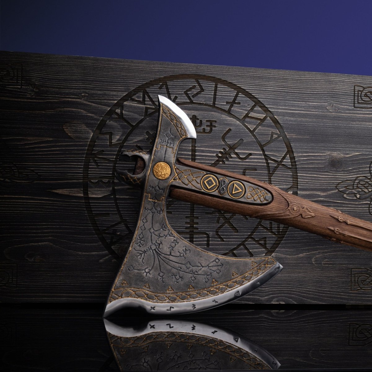 Handcrafted Leviathan axe with glow in the dark runes from AncientSmithy