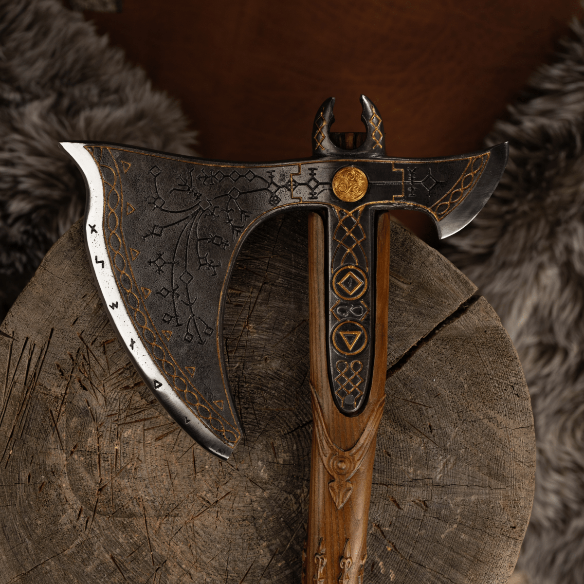 Handcrafted Leviathan axe with glow in the dark runes from AncientSmithy