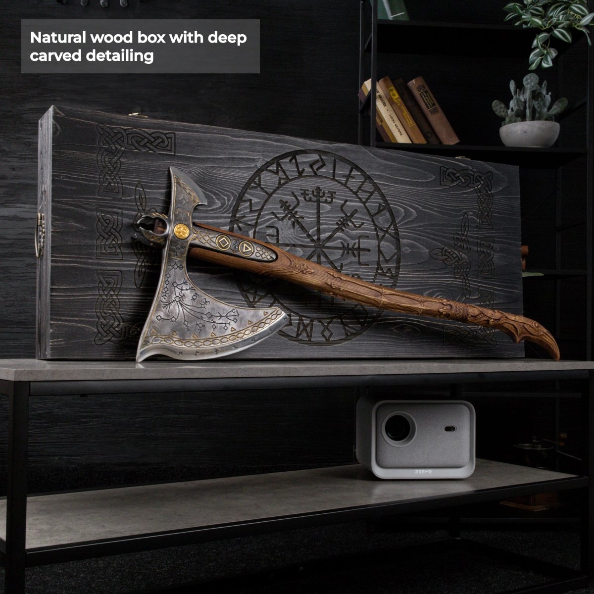 Handcrafted Leviathan axe with leather cover and glow in the dark runes from AncientSmithy