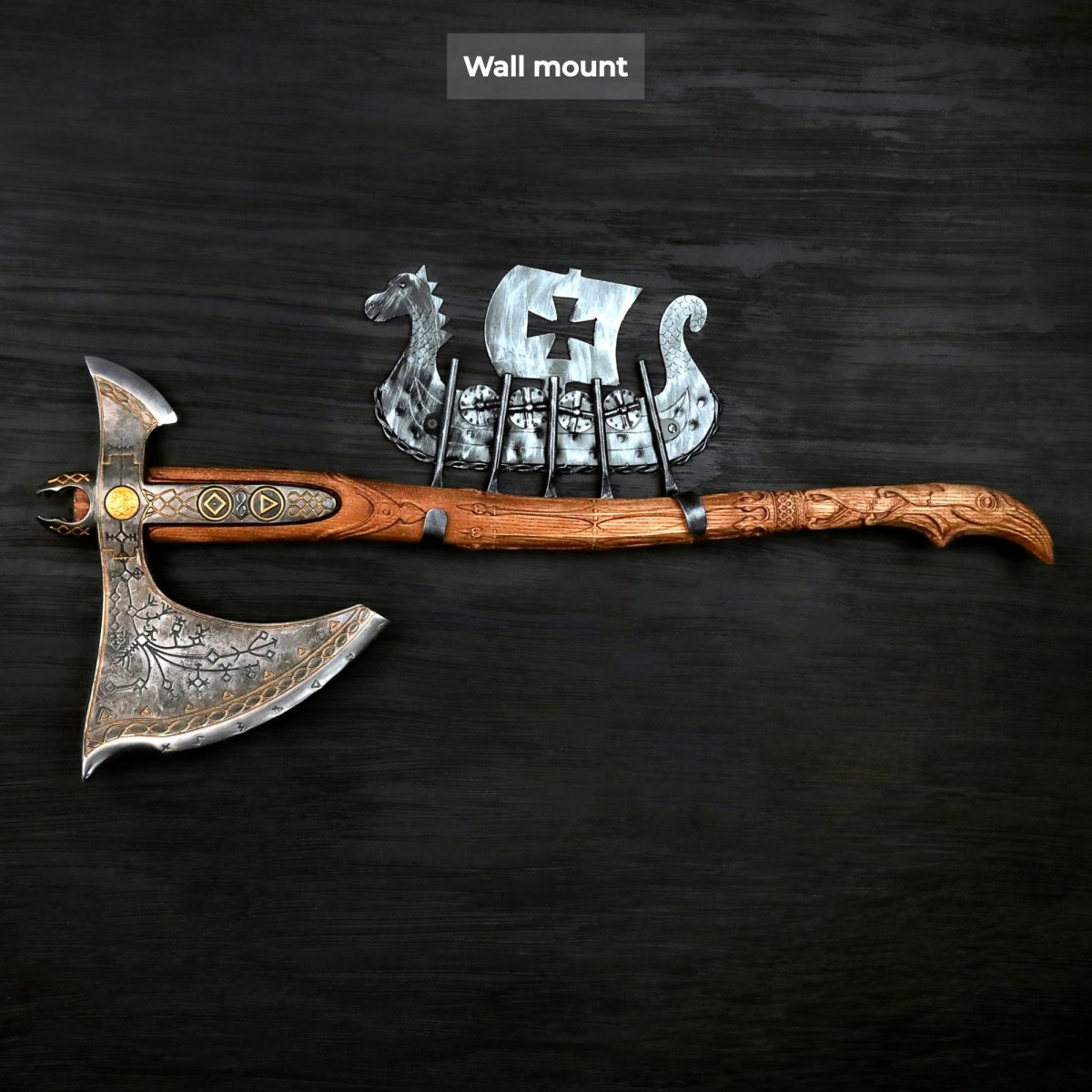 Handcrafted Leviathan axe with leather cover and glow in the dark runes from AncientSmithy