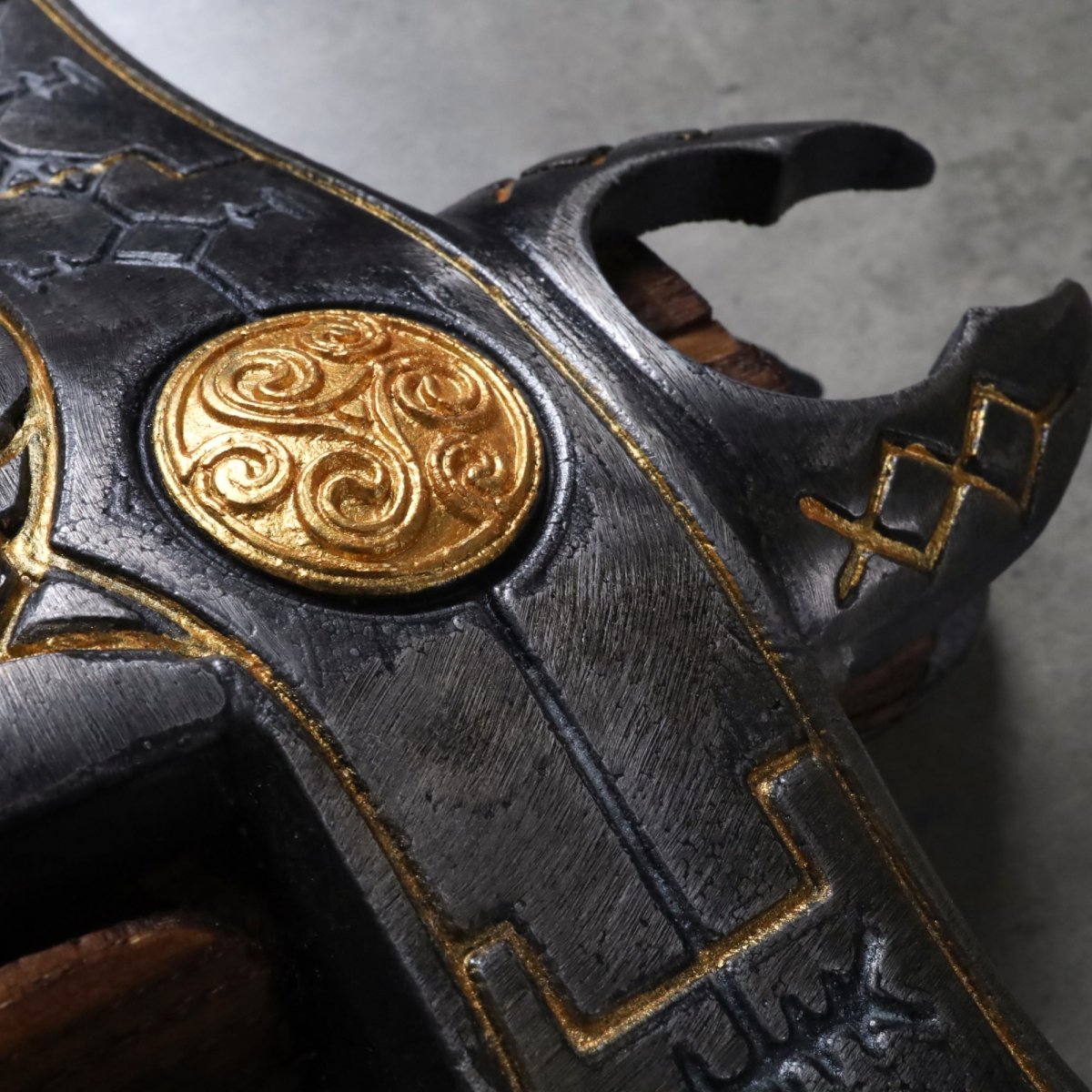 Handcrafted Leviathan axe with leather cover and glow in the dark runes from AncientSmithy