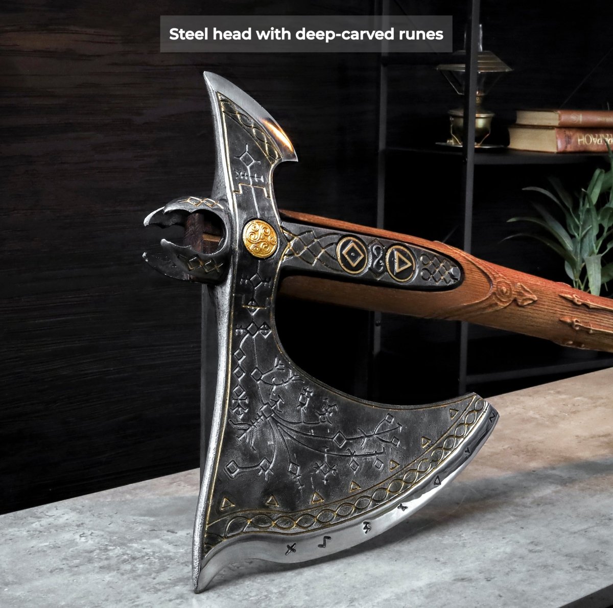 Handcrafted Leviathan axe with leather cover and glow in the dark runes from AncientSmithy