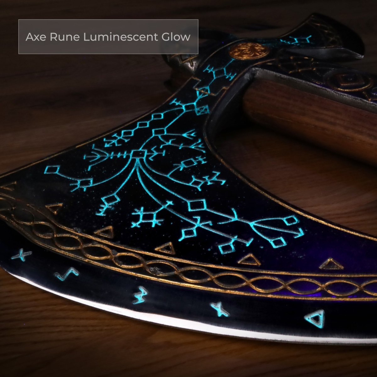 Handcrafted Leviathan axe with leather cover and glow in the dark runes from AncientSmithy