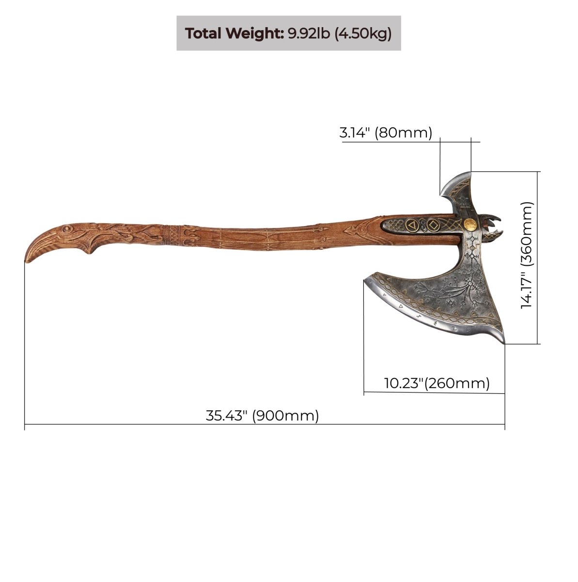 Handcrafted Leviathan axe with leather cover and glow in the dark runes from AncientSmithy
