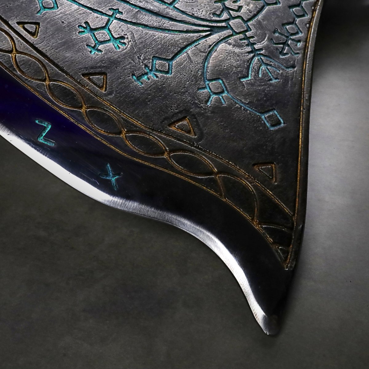 Handcrafted Leviathan axe with leather cover and glow in the dark runes from AncientSmithy