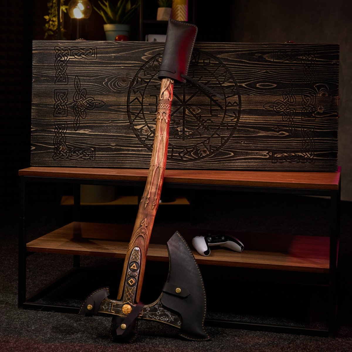 Handcrafted Leviathan axe with leather cover from AncientSmithy