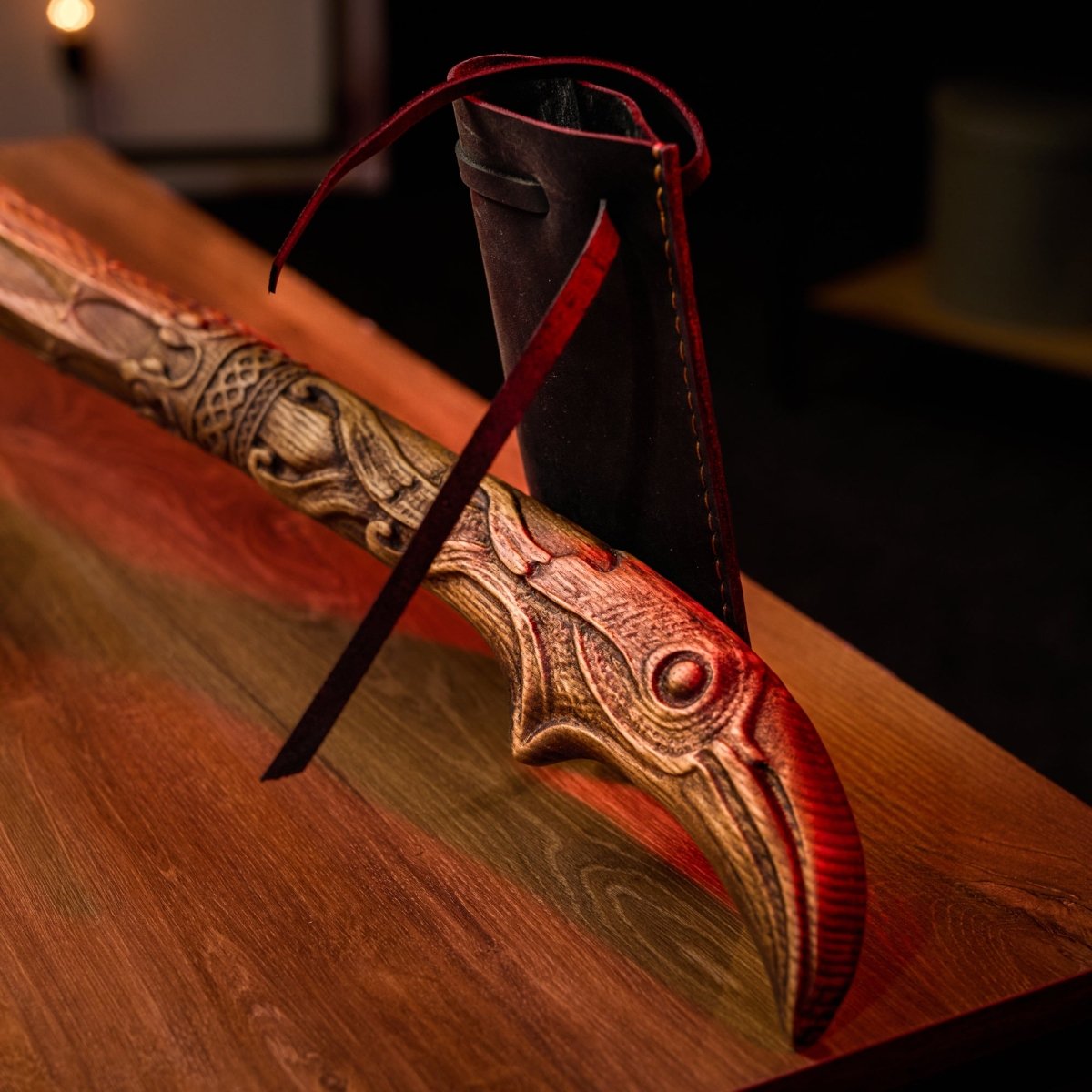 Handcrafted Leviathan axe with leather cover from AncientSmithy