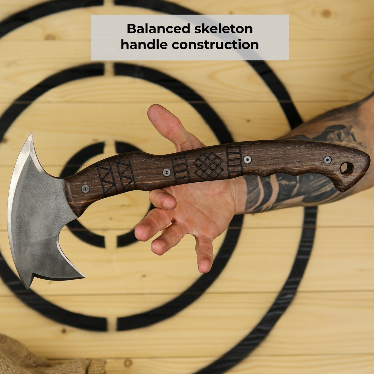 Handcrafted tomahawk "Takoda" with tribal engraving from AncientSmithy