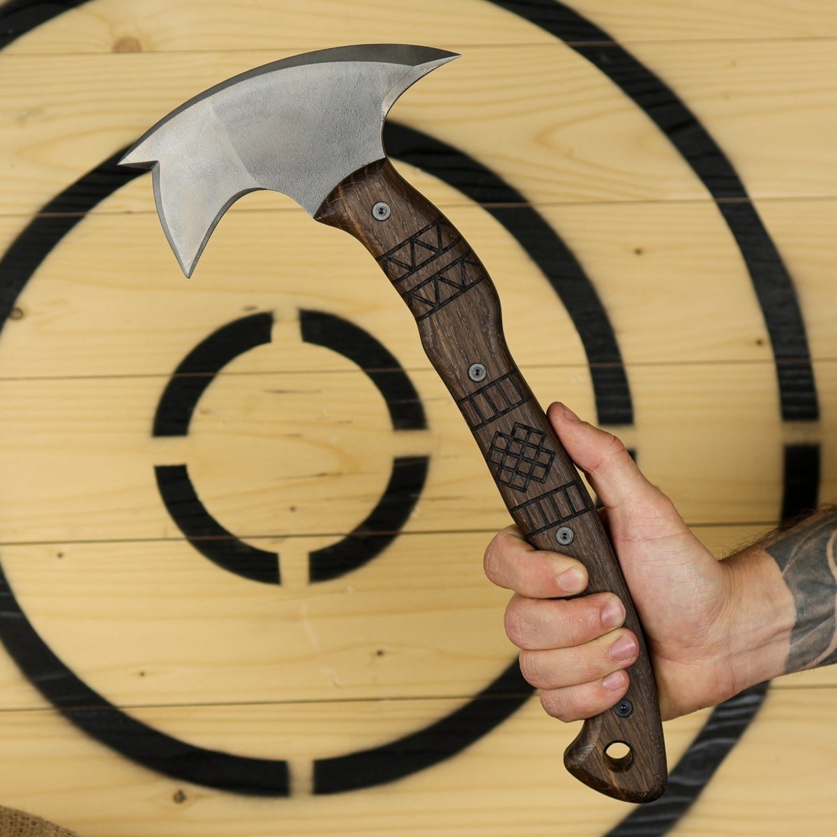 Handcrafted tomahawk "Takoda" with tribal engraving from AncientSmithy