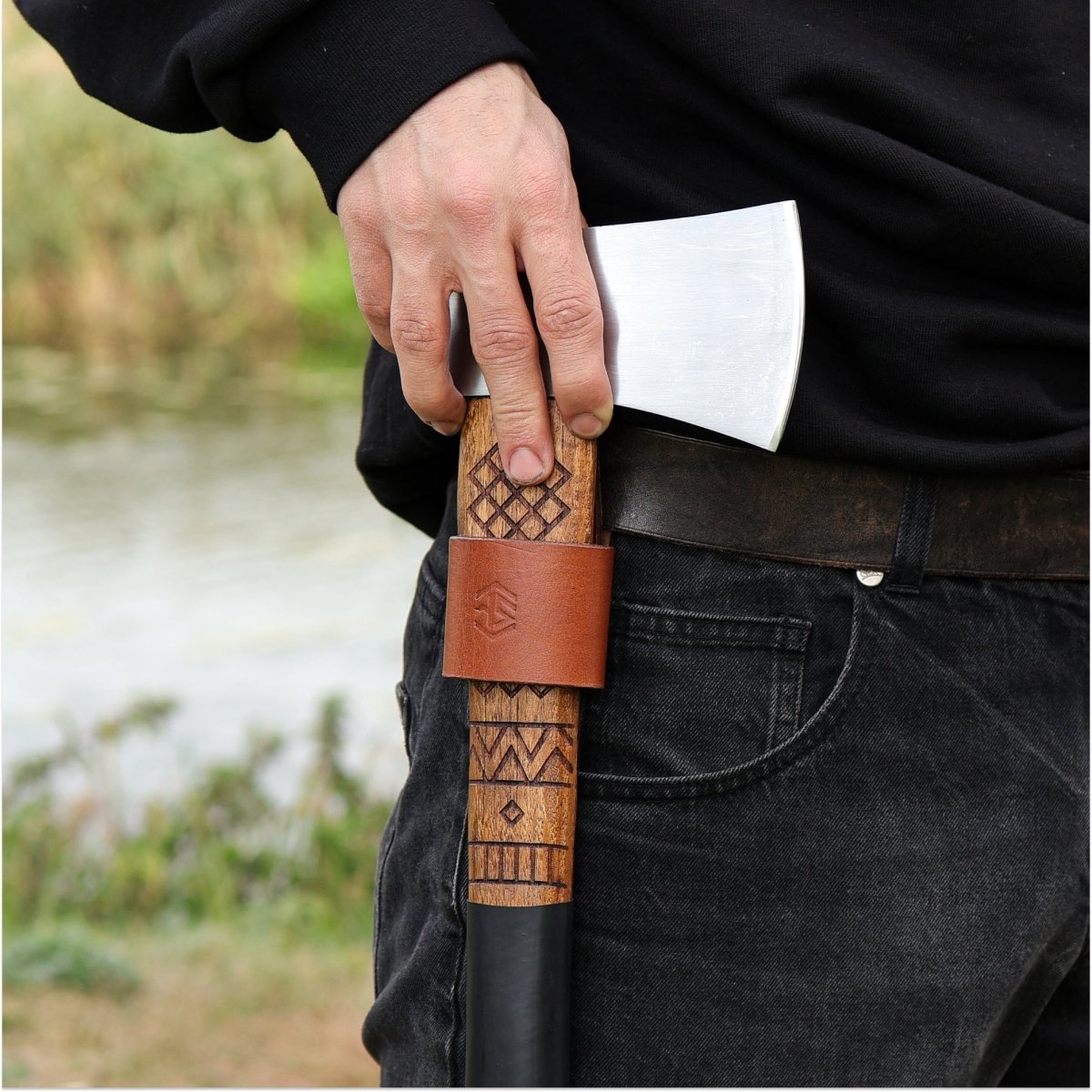 Handmade leather axe holder from AncientSmithy