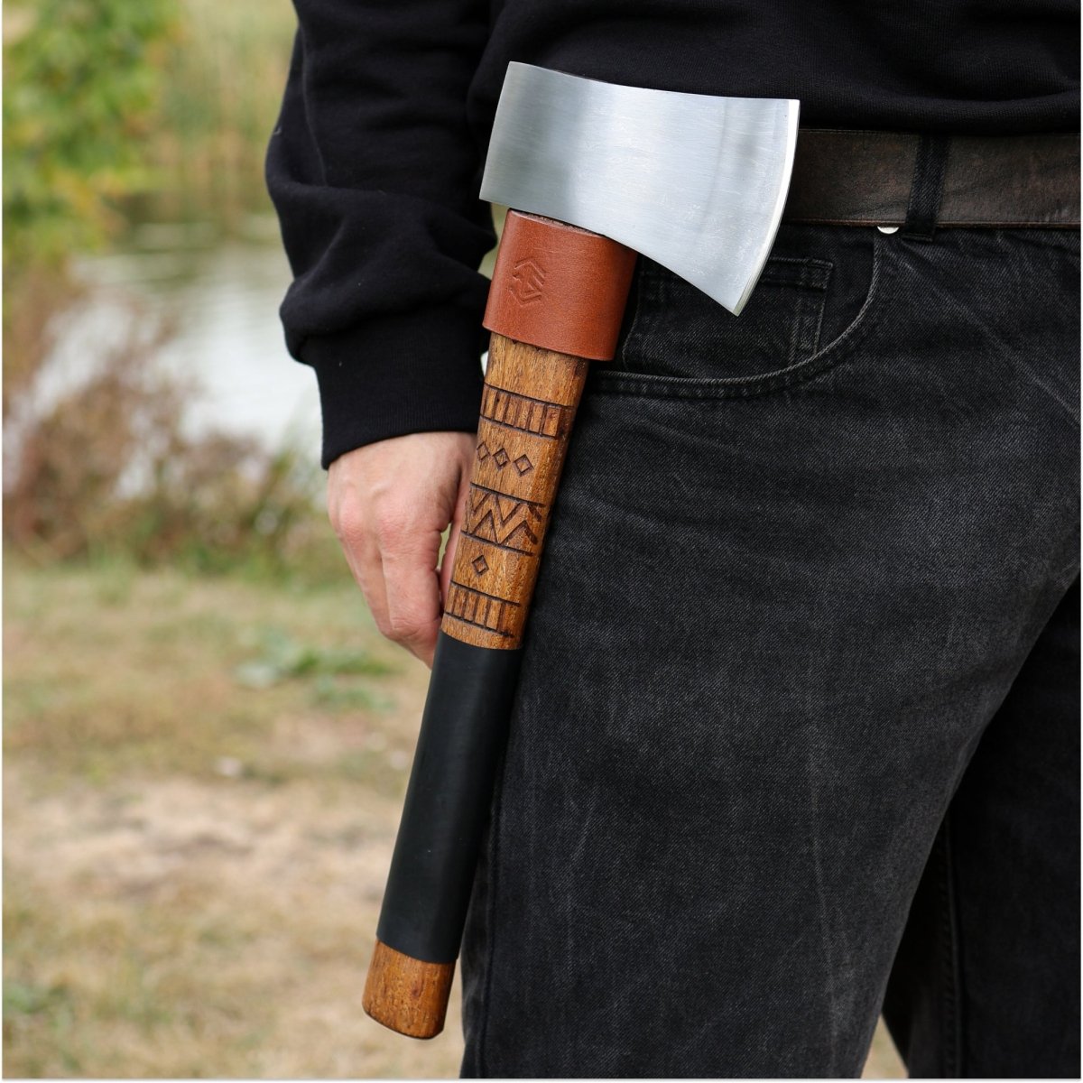 Handmade leather axe holder from AncientSmithy