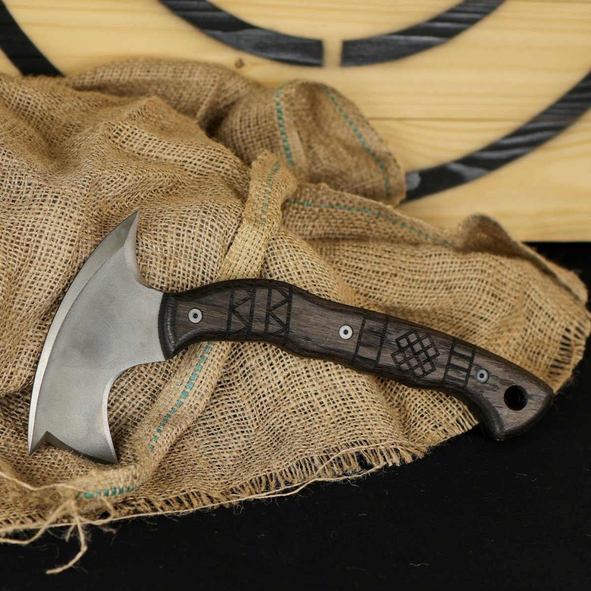 Handmade tomahawk "Dakuri" with tribal engraving from AncientSmithy