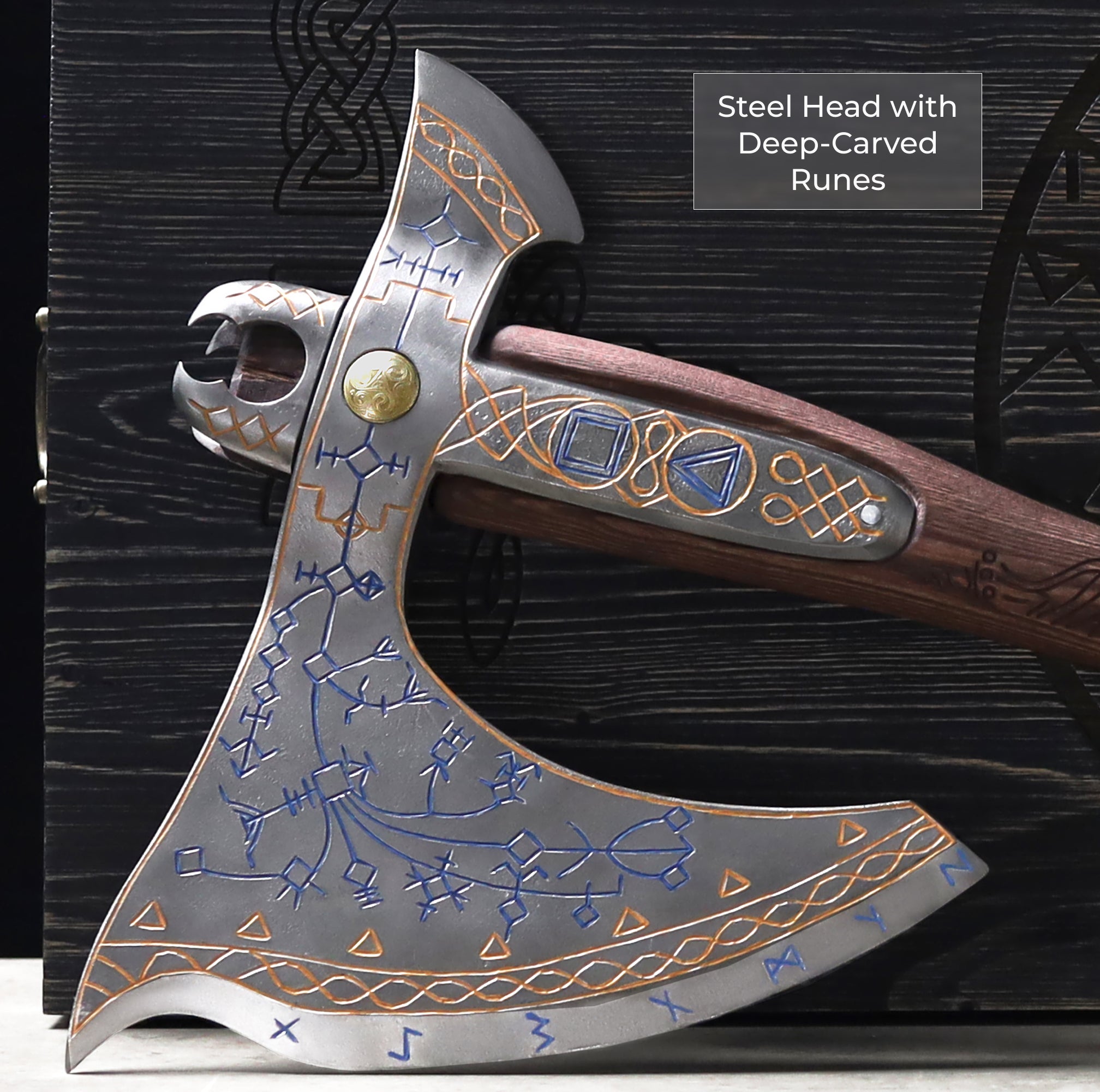 Hand-forged Leviathan axe with carved handle "Tyr"