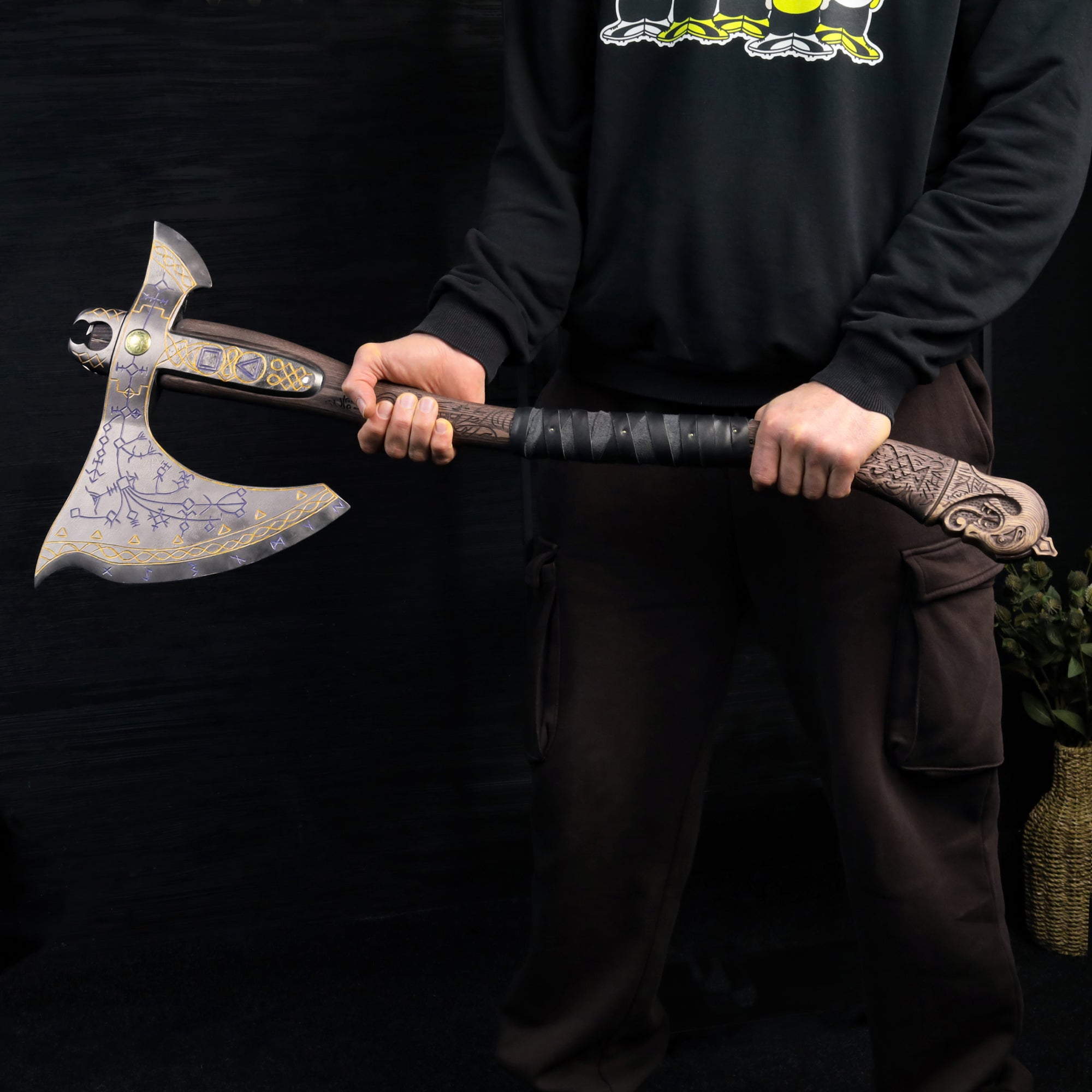 Hand-forged Leviathan axe with carved handle "Tyr"