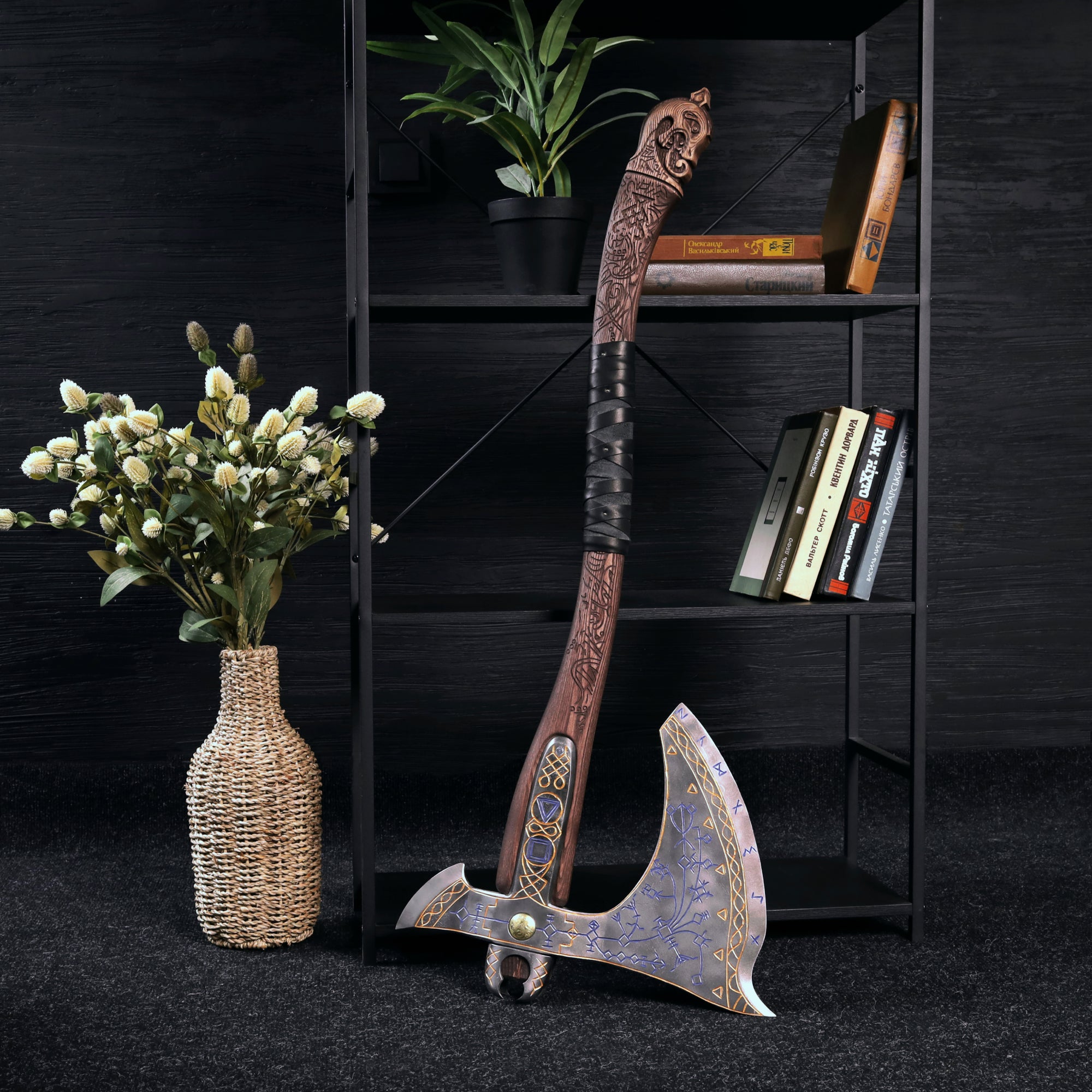 Hand-forged Leviathan axe with carved handle "Tyr"