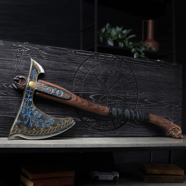 Leviathan Kratos axe with carved handle 34.25