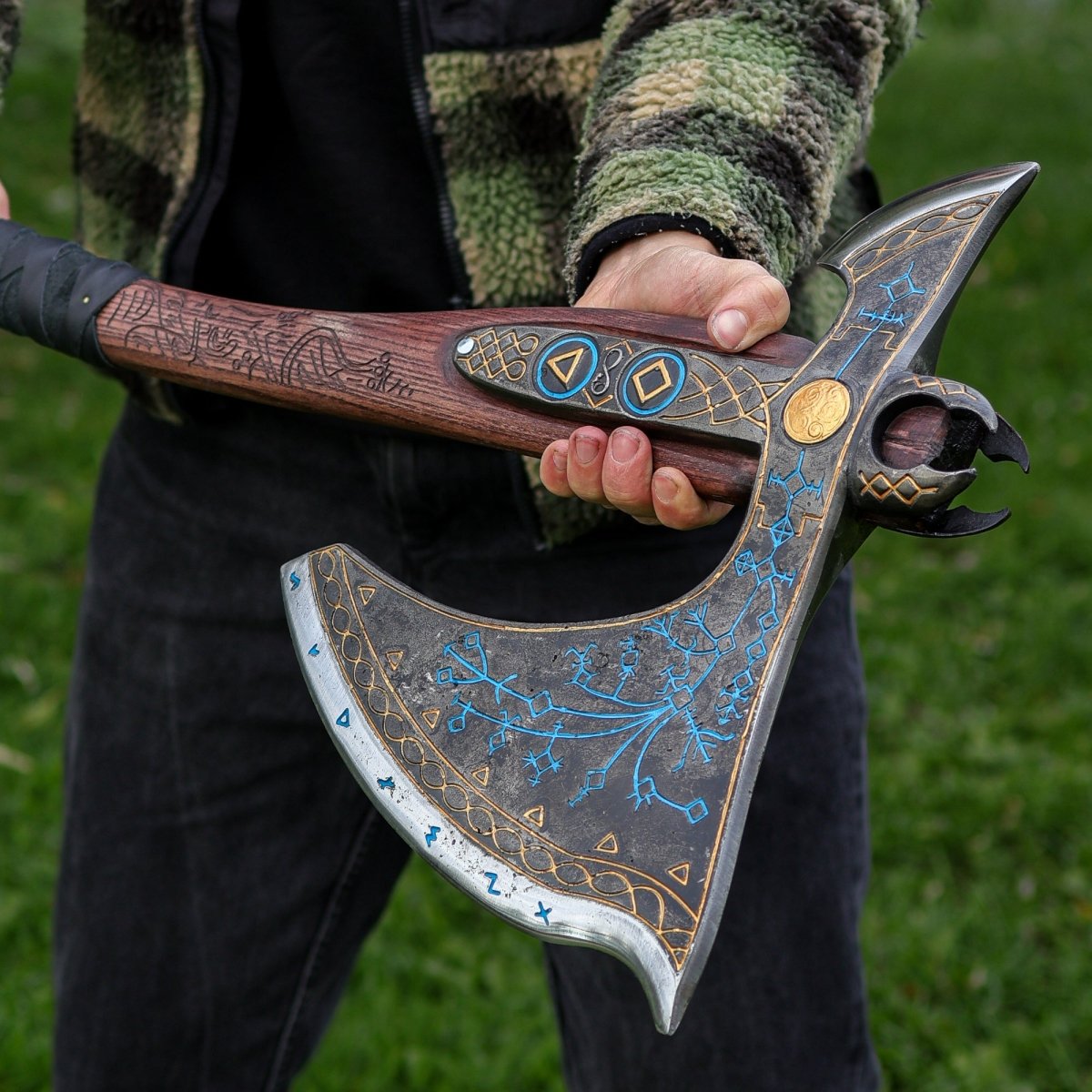 Leviathan Kratos axe with carved handle 35.8" from AncientSmithy