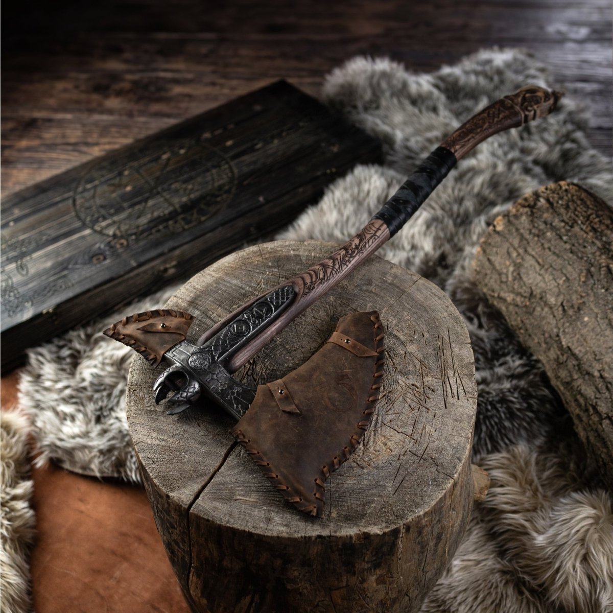 Real Leviathan axe with Glow-in-the-Dark Runes from AncientSmithy