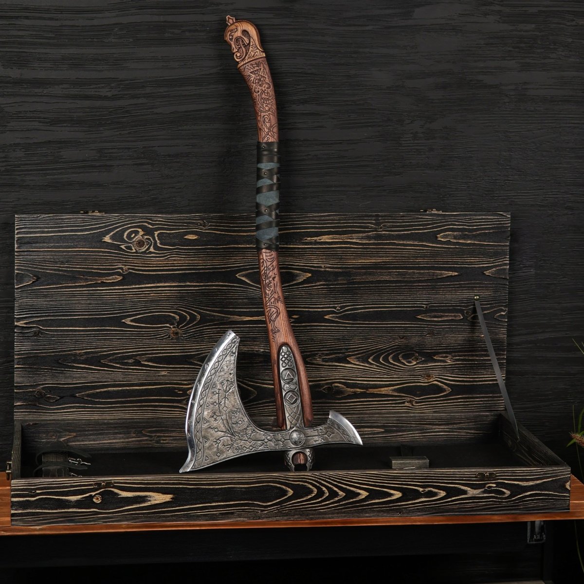 Real Leviathan axe with glowing runes from AncientSmithy