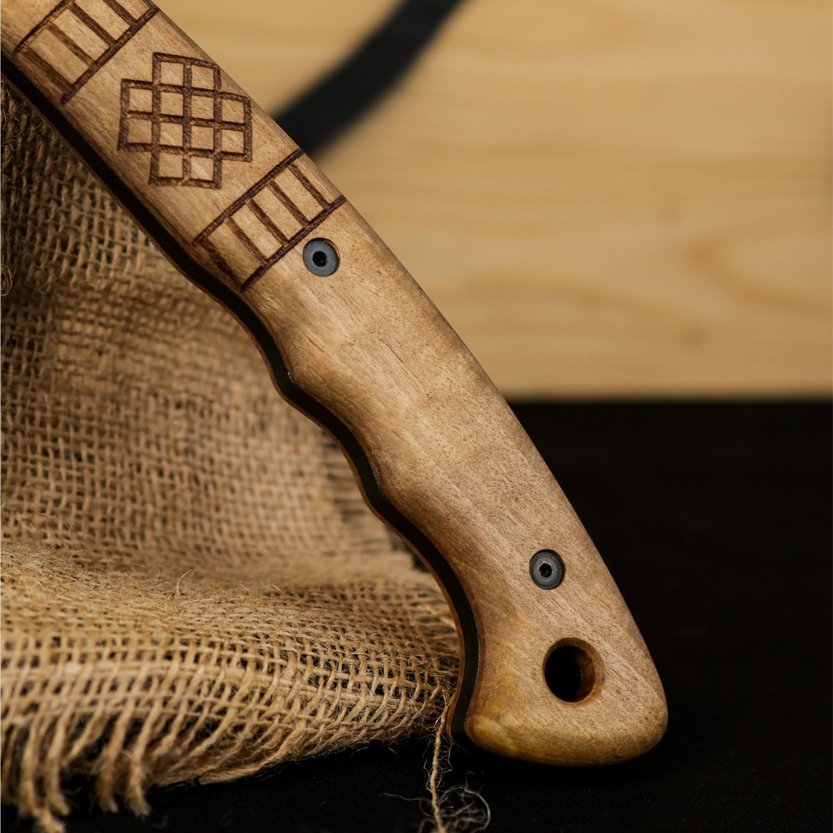 Tactical tomahawk "Sakari" with tribal engraving from AncientSmithy