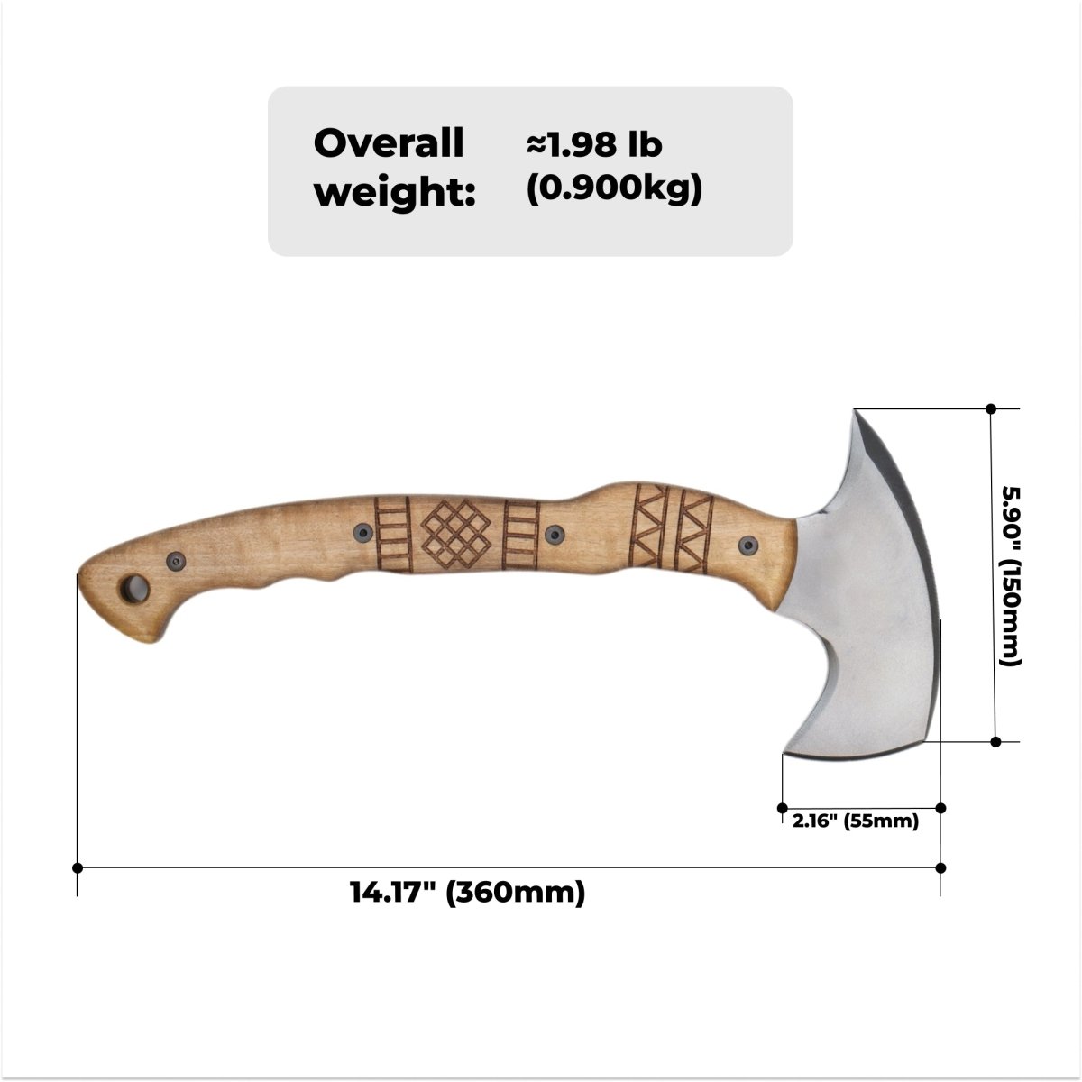 Tactical tomahawk "Sakari" with tribal engraving from AncientSmithy