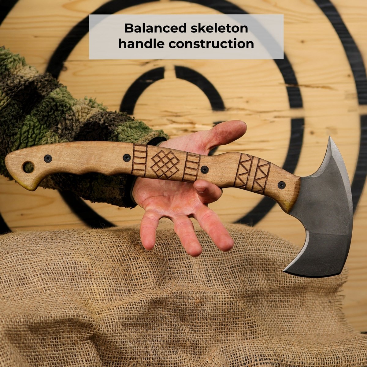 Tactical tomahawk "Sakari" with tribal engraving from AncientSmithy