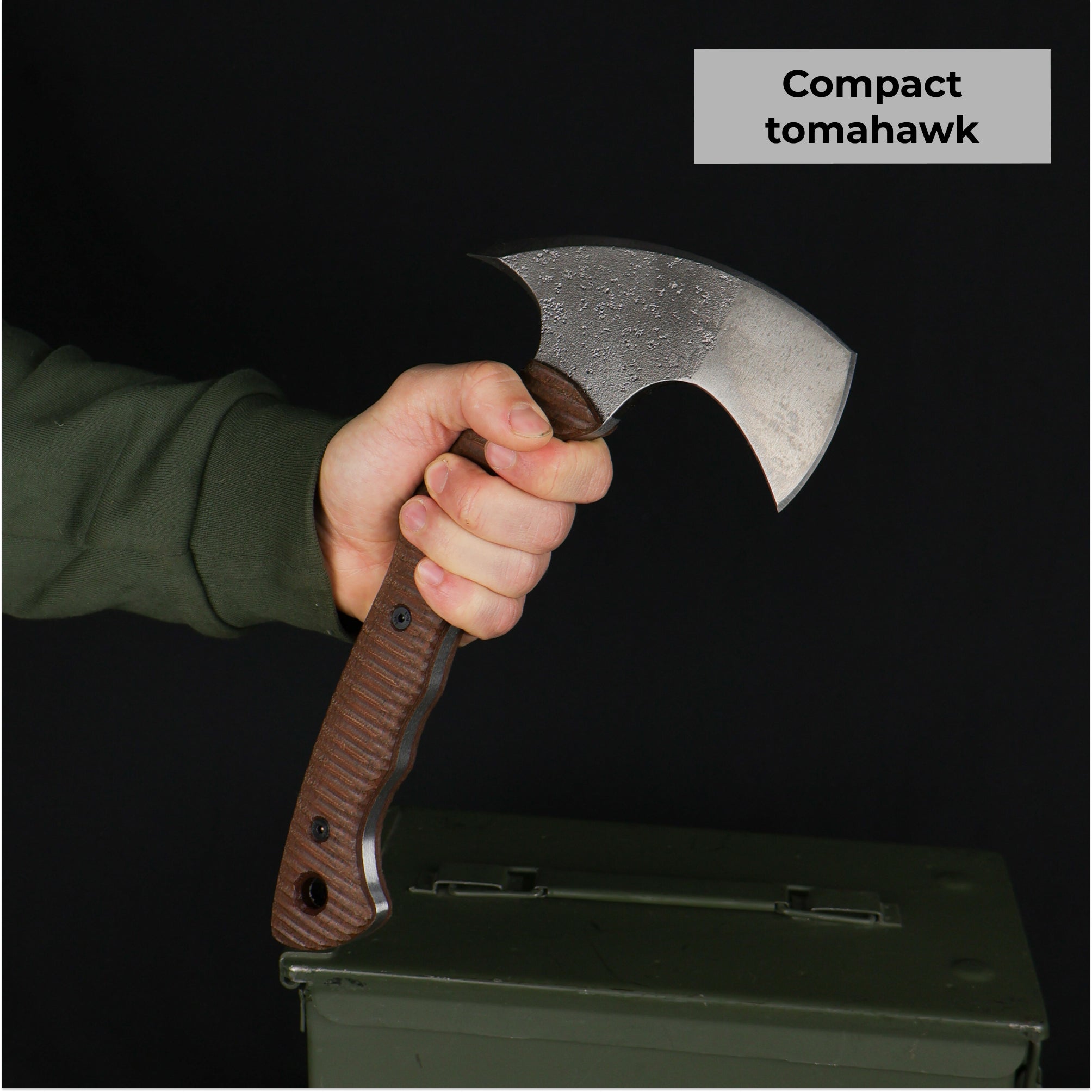 Compact tactical tomahawk with blade and polymer composit handle