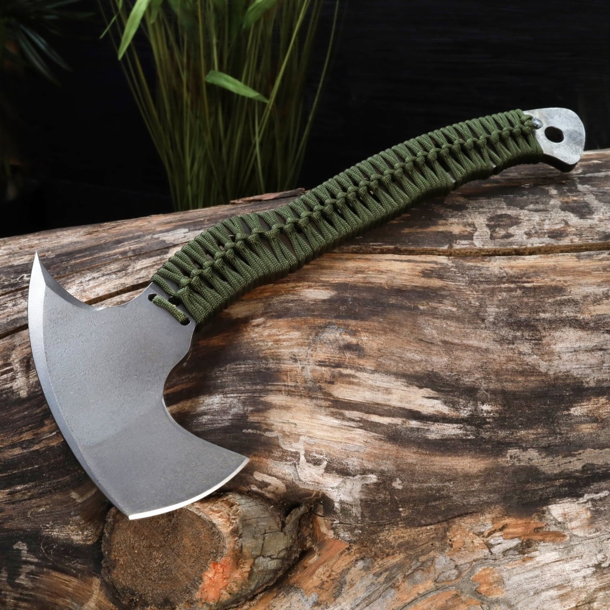 Tomahawk Axe with Green Paracord handle from AncientSmithy