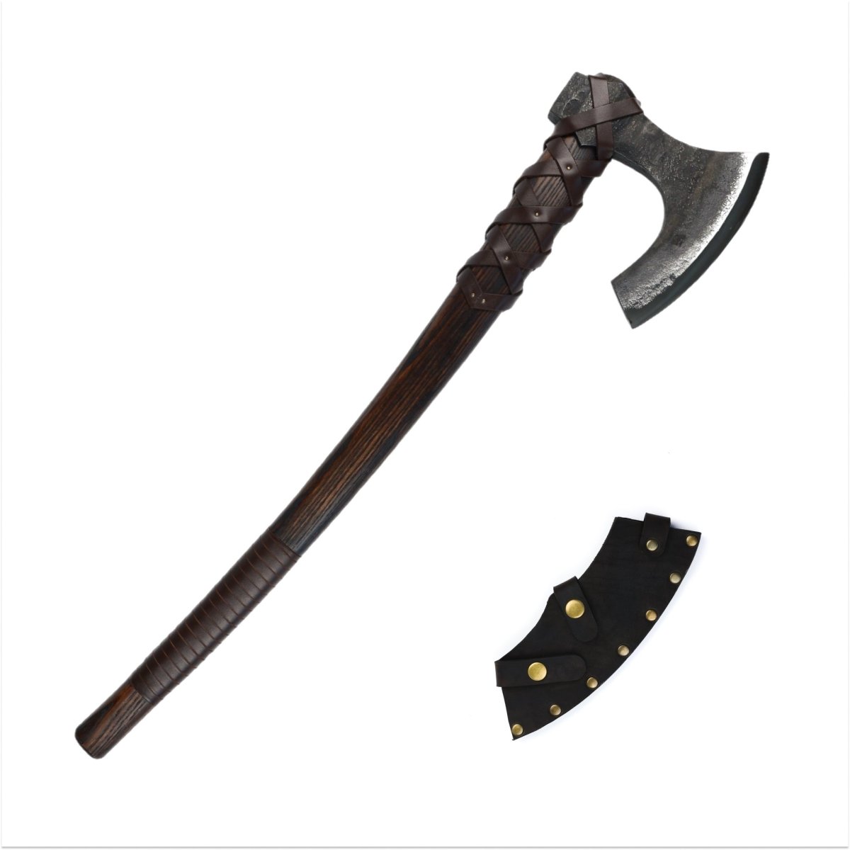 Viking long axe "Ragnar Lodbrok" with carving handle and leather wrap from AncientSmithy