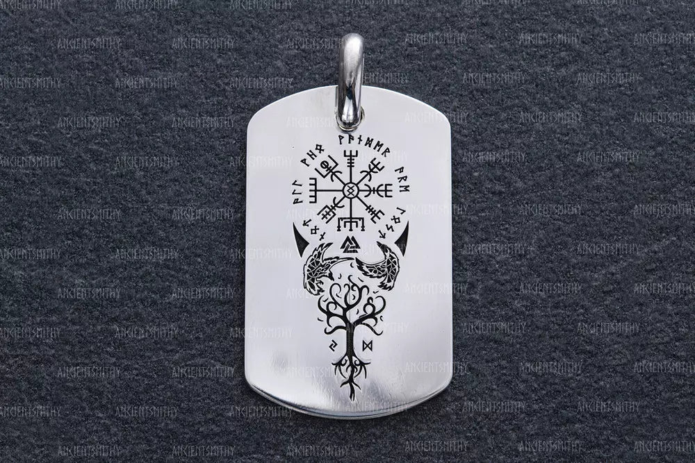 Dog Tag Silver Pendant with Vegvisir Symbol from AncientSmithy