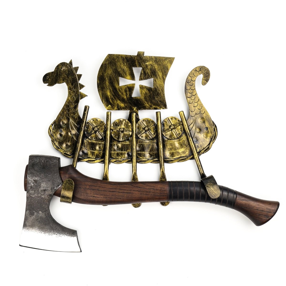 Drakkar axe holder, Viking axe wall mount from AncientSmithy