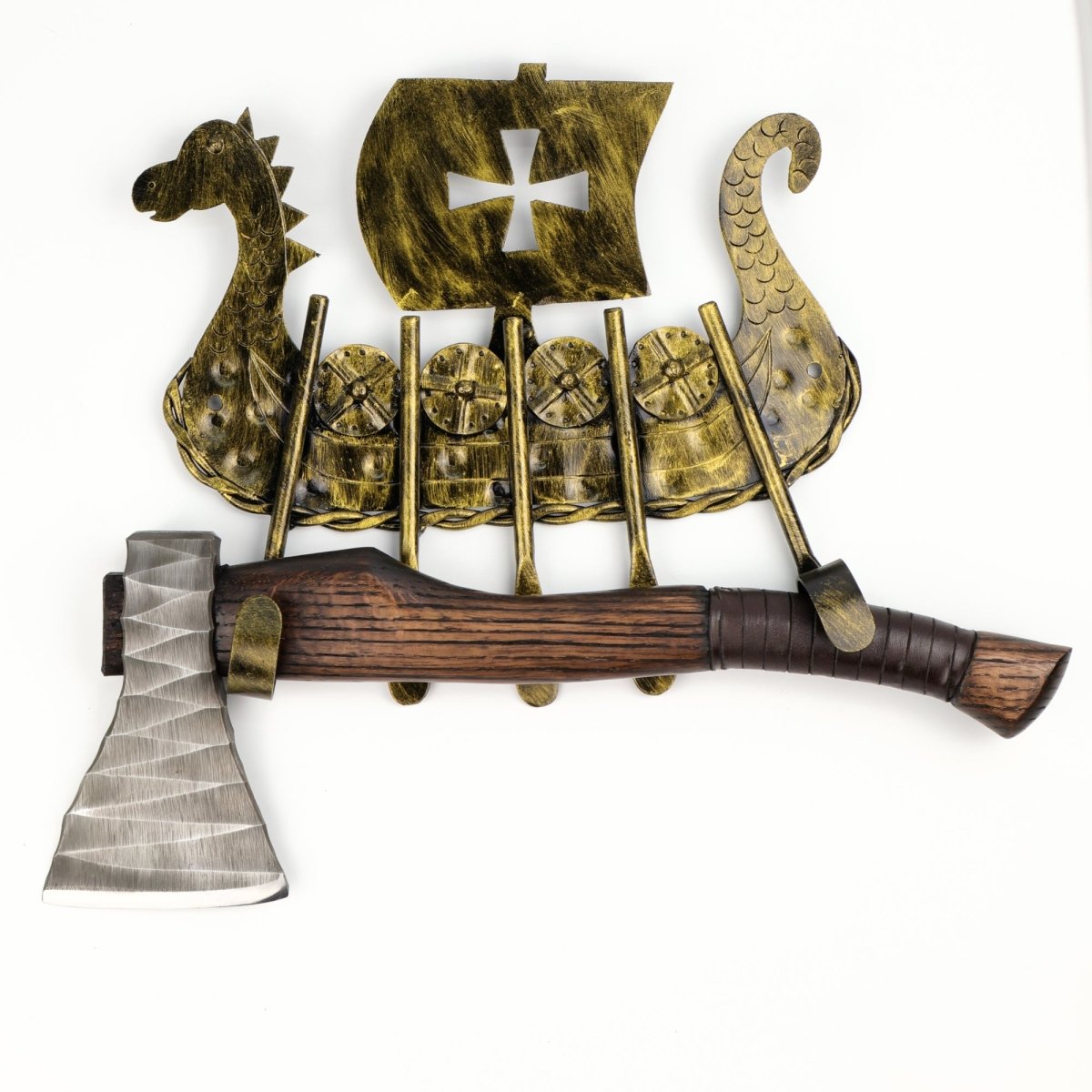 Drakkar axe holder, Viking axe wall mount from AncientSmithy