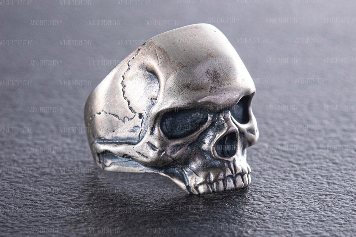 Gothic Silver Skull Ring "Shinigami" from AncientSmithy