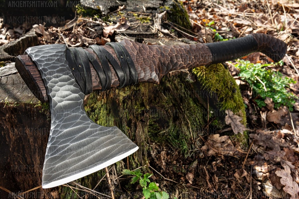 Hand forged axe “Demeter” with leather cover from AncientSmithy