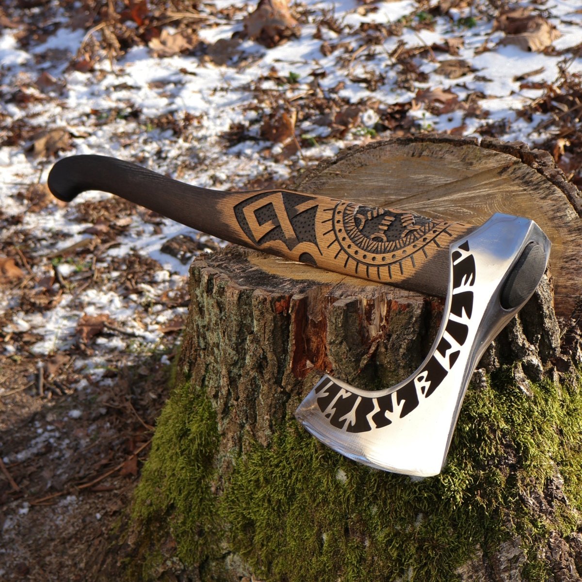 Hand forged axe “OTHALA” with leather cover from AncientSmithy