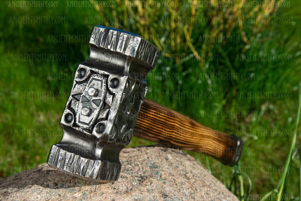 Hand-forged blacksmith hammer "Zeus" 9,25lb with runes from AncientSmithy