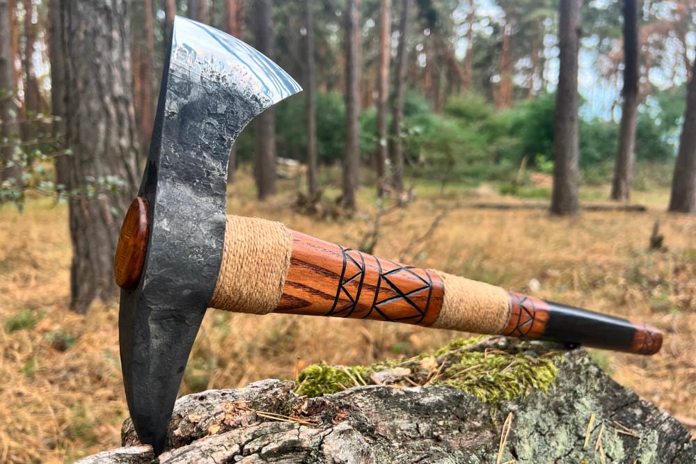 Hand-forged Gagegizhig tomahawk from AncientSmithy