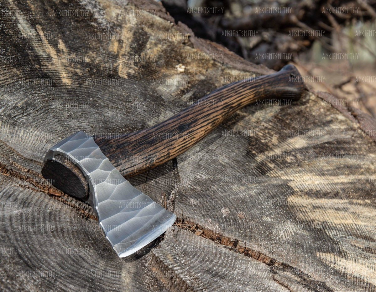 Hand-forged hatchet “Dazhbog” with leather cover from AncientSmithy