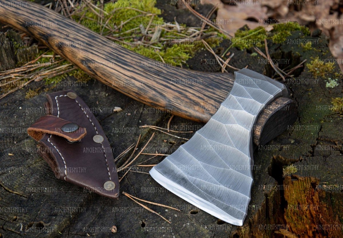 Hand-forged hatchet “Dazhbog” with leather cover from AncientSmithy