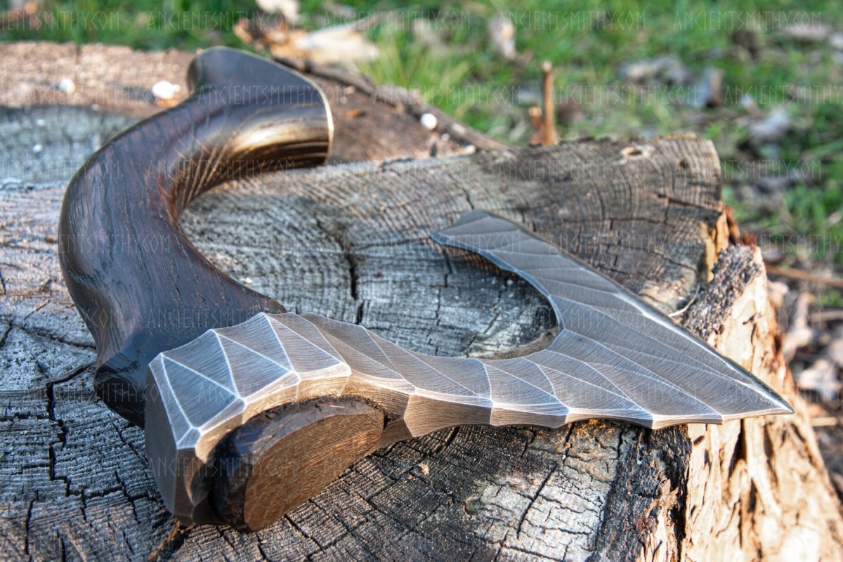 Hand forged hatchet "Skarpt nebb" with leather cover from AncientSmithy