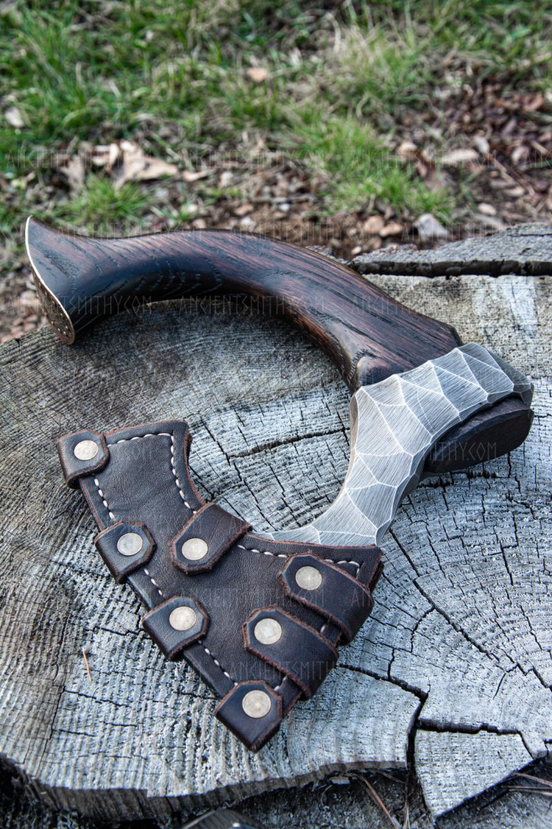 Hand forged hatchet "Skarpt nebb" with leather cover from AncientSmithy