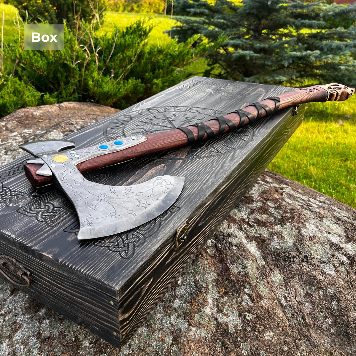 Hand-forged Leviathan axe with leather wrap from AncientSmithy