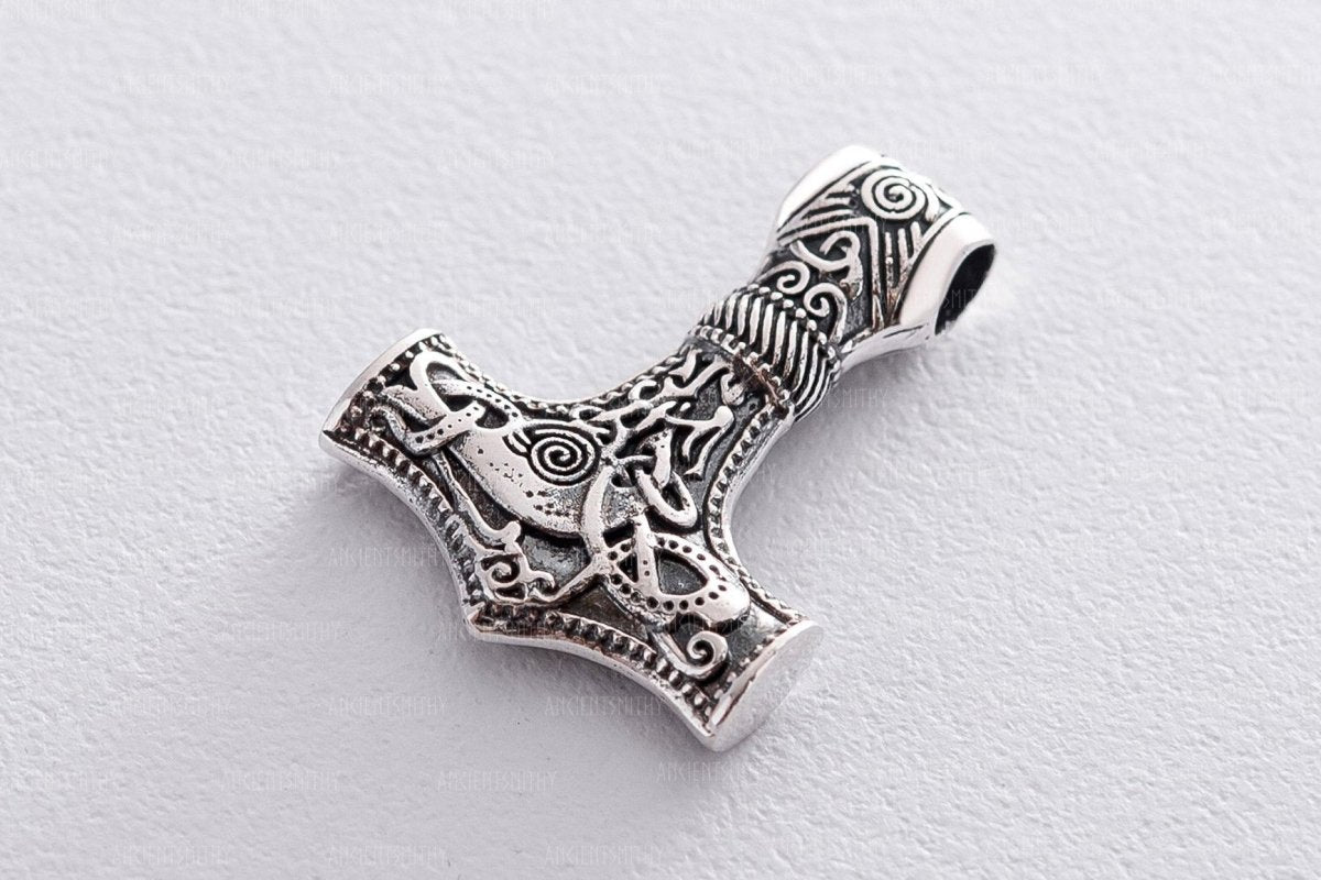 Mjolnir Thor Hammer Silver Pendant "Ogun" from AncientSmithy
