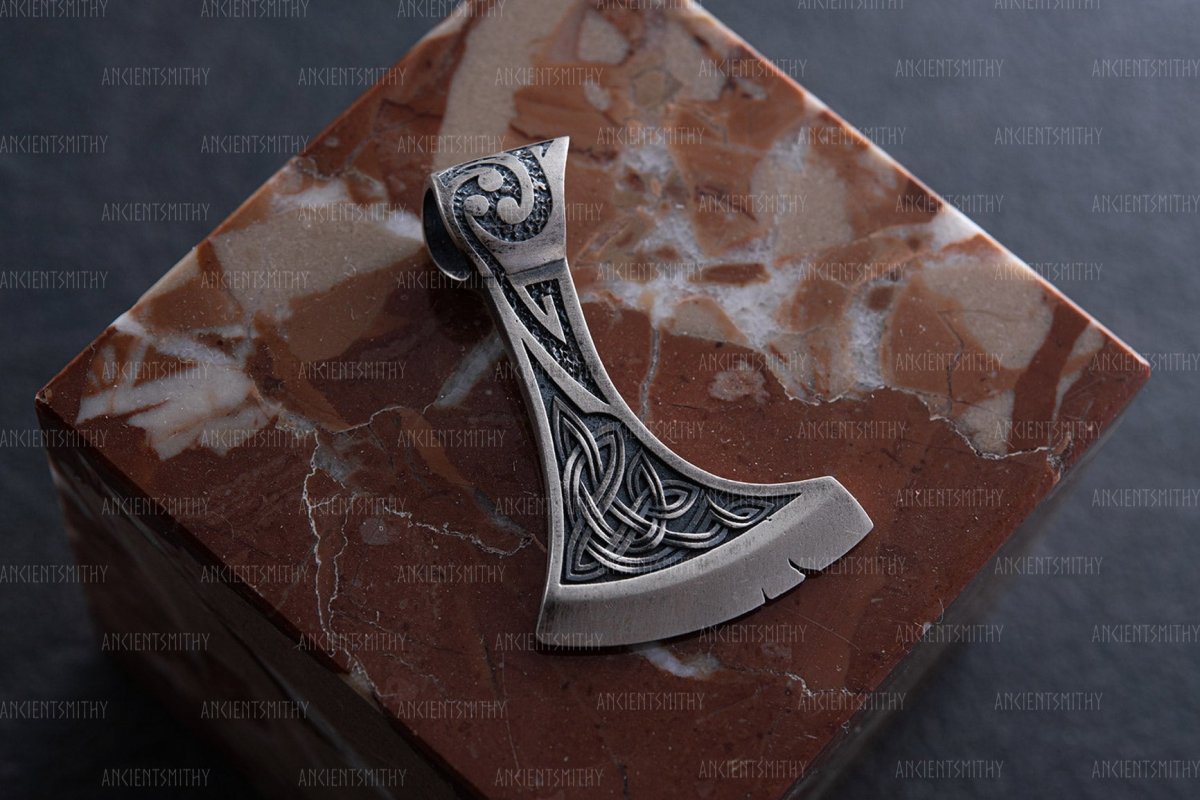 Silver Axe Pendant with Celtic Knots "Lugh" from AncientSmithy