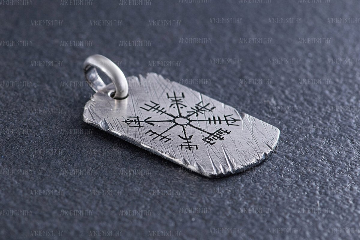 Silver Viking Pendant with Vegvisir in Military Style from AncientSmithy