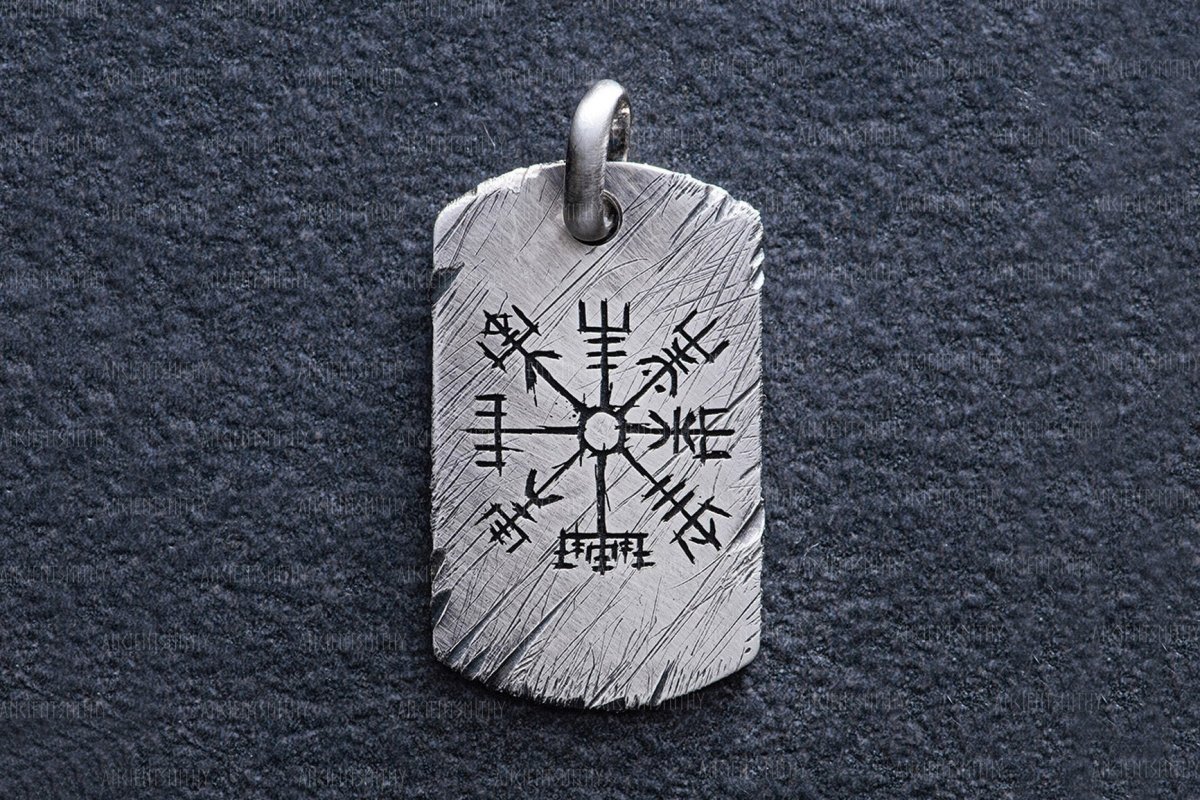 Silver Viking Pendant with Vegvisir in Military Style from AncientSmithy