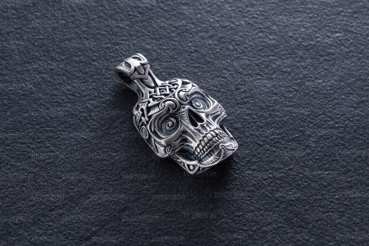 Skull Silver Pendant "Mictlantecuhtli" from AncientSmithy