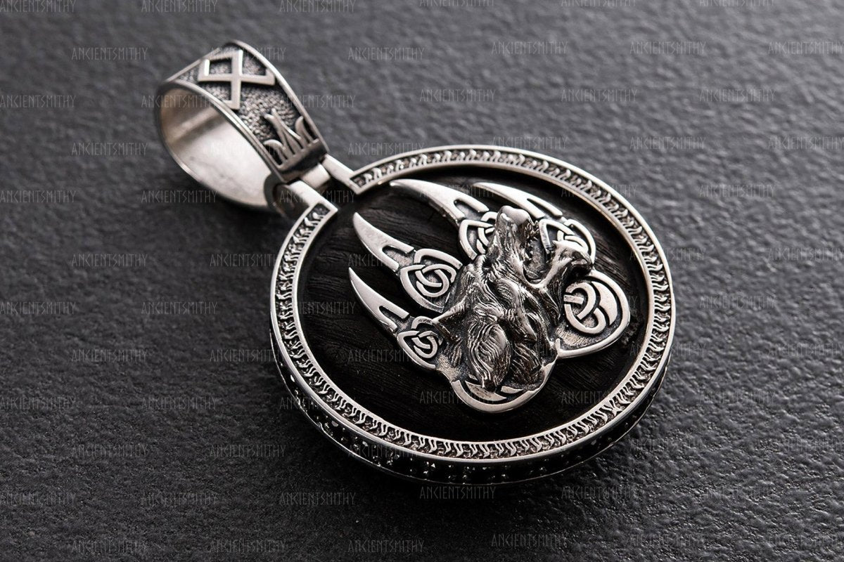 Sterling Silver Wolf Fenrir Pendant from AncientSmithy