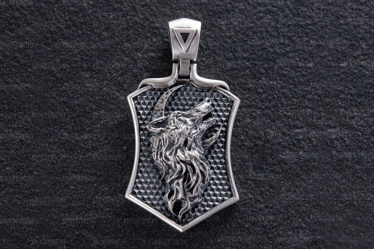 Sterling Silver "Wolf Howling at the Moon" Pendant from AncientSmithy