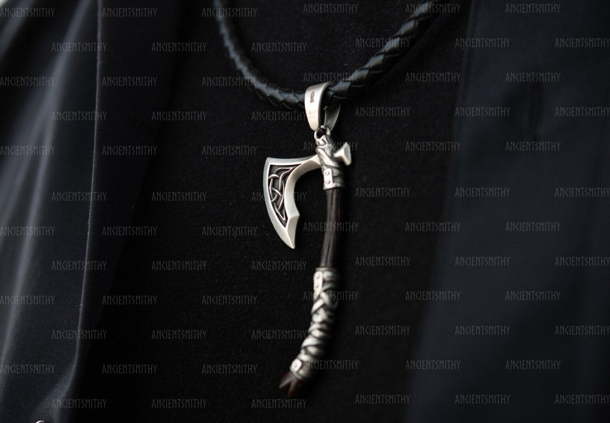 Viking Axe Silver Pendant with Ebony "Sekhmet" from AncientSmithy